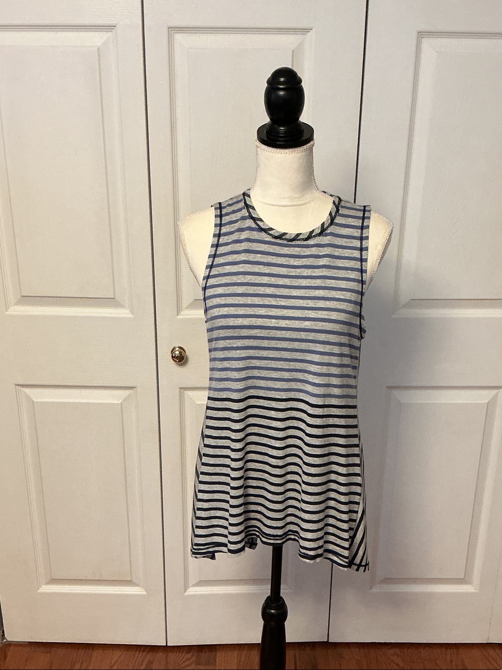 Casual Blue and White Striped Sleeveless Tank